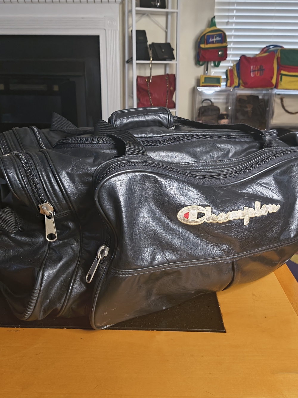 Vintage 90s Champion Black Duffle Gym Travel Weekender Bag